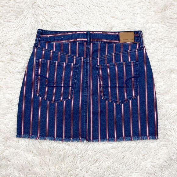 American Eagle Blue and Red Striped High Rise Mini Skirt Size 6 - Picture 3 of 9